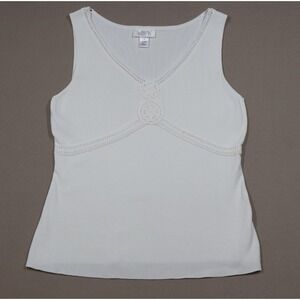 Vintage Y2K Women's White Tank with Knit Details - Size Medium
